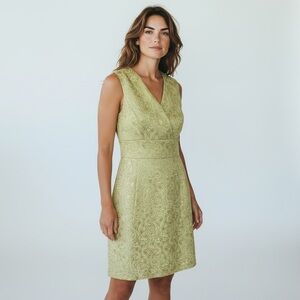 Elinor Simmons For Malcolm‎ Starr Brocade Cocktail Dress Green Gold Vintage 12